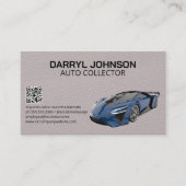 blauwe supercar | leer | QR-code Visitekaartje (Voorkant)