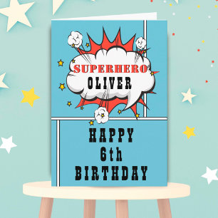 Blauwe superheld Comic Speech Bubble Boy Birthday Kaart