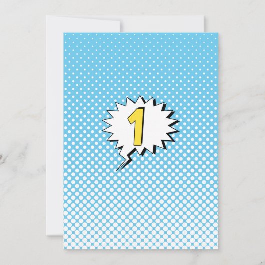 Blauwe superheld Foto 1e verjaardag Uitnodiging (Achterkant)