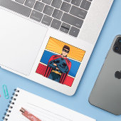 Blauwe superheld sticker (Laptop met iPhone)