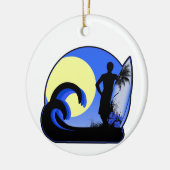 Blauwe surfer op zonsondergang keramisch ornament (Links)
