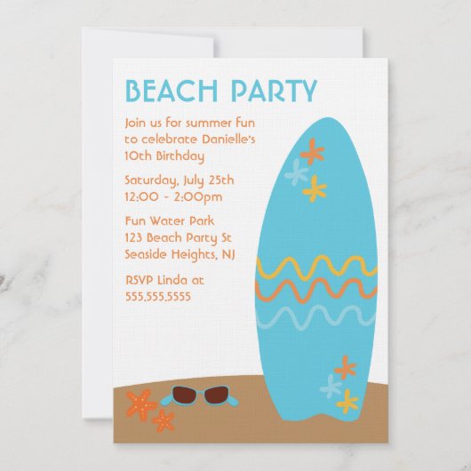 Blauwe Surfplanzomerpartij Kaart (Voorkant)