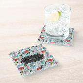 Blauwe Sushi Kawaii Keuken Glazen Onderzetter (Schuin)