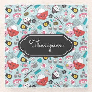 Blauwe Sushi Kawaii Keuken Glazen Onderzetter