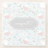 Blauwe Sushi Kawaii Keuken Glazen Onderzetter (Achterkant)