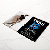 Blauwe Swag 16 Verjaardag Folie Uitnodiging (Gedraaid)