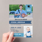 Blauwe Swallowtail Banners Foto's Afstudeerfeest Acryl Uitnodigingen (Insitu (Draagbaar))