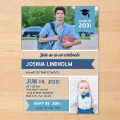 Blauwe Swallowtail Banners Foto's Afstudeerfeest Acryl Uitnodigingen (Voorkant)