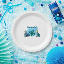 Blauwe Sweet Sixteen Papieren Borden Bordje