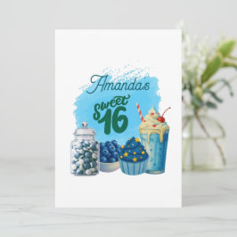 Blauwe Sweet Sixteen verjaardagsuitnodiging Kaart