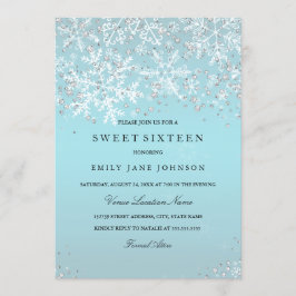Blauwe Sweet Sixteen Winter Wonderland Sneeuwvlokk Kaart
