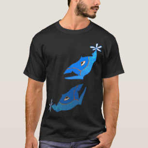 blauwe symmetrische vis t-shirt
