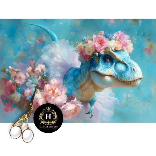 Blauwe T-Rex Ballerina Floral Crown Decoupage Tissuepapier