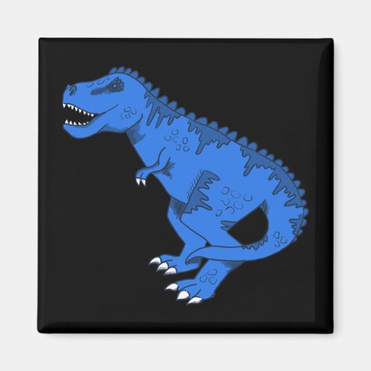 Blauwe T-rex op grijze Sticker Magneet (Voorkant)