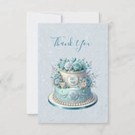 Blauwe taart bloemen dank je kaart