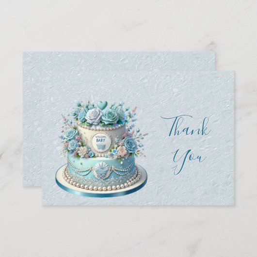 Blauwe taart bloemen dank je kaart (Voorkant / Achterkant)