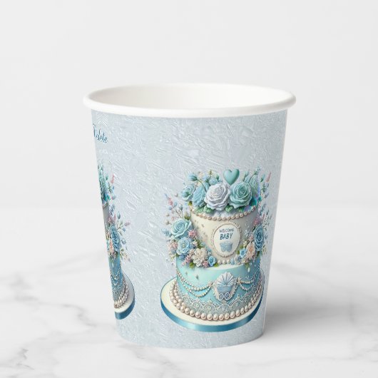 Blauwe taart Bloemen Papieren kopjes Papieren Bekers (Achterkant)