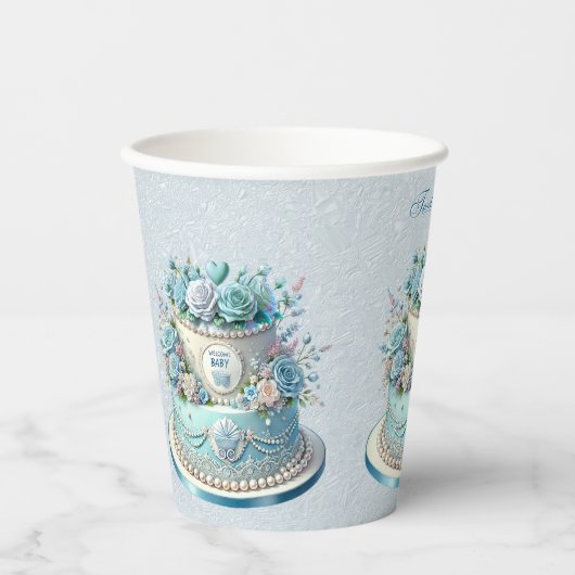 Blauwe taart Bloemen Papieren kopjes Papieren Bekers (Voorkant)