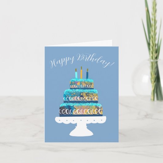 Blauwe taart "Happy Birthday" Kaart (Voorkant)