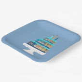 Blauwe taart met verjaardagskaarsen papieren bordje (Gebogen)