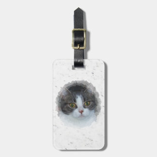 Blauwe tabby en wit bagagelabel