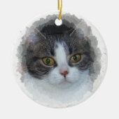 Blauwe tabby en wit keramisch ornament (Voorkant)