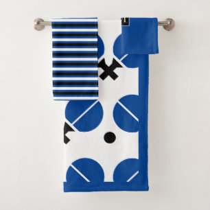 Blauwe tafeltennisrackets en kogelmonogram bad handdoek