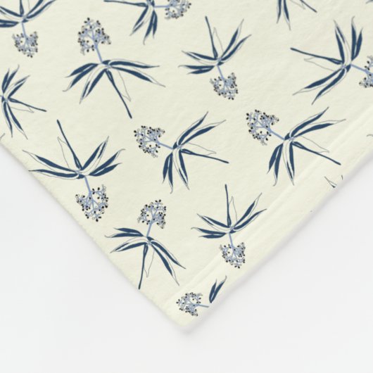Blauwe tak op crème - naadloos patroon. fleece deken (Hoek)