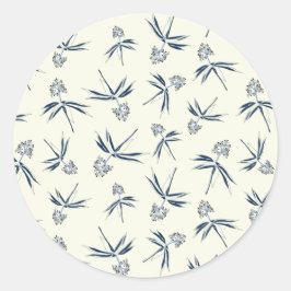 Blauwe tak op crème - naadloos patroon. ronde sticker