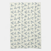 Blauwe tak op crème - naadloos patroon. theedoek (Verticaal)