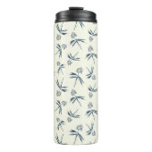 Blauwe tak op crème - naadloos patroon. thermosbeker (Voorkant)