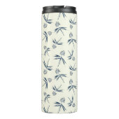 Blauwe tak op crème - naadloos patroon. thermosbeker (Achterkant)