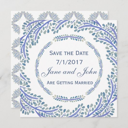 Blauwe Takken Save the Date Kaart (Voorkant / Achterkant)