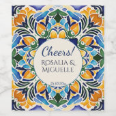 Blauwe talavera azul  Mexicaanse bruiloft gewoonte Wijn Etiket (Enkel label)