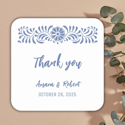 Blauwe talavera bloemen vierkante sticker