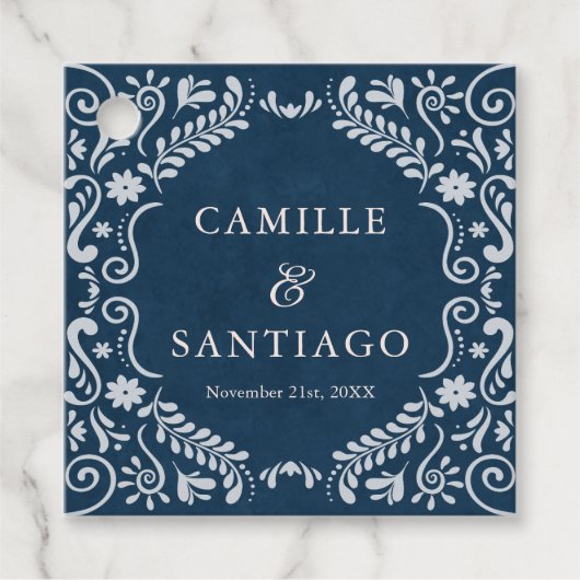 Blauwe Talavera Mexicaanse bruiloft Bedankjes Labels (Voorkant)