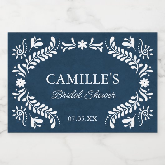 Blauwe Talavera Mexicaanse bruiloft Sparkling Wijnetiket (Enkel label)