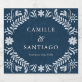 Blauwe Talavera Mexicaanse bruiloft Sparkling Wijnetiket (Enkel label)