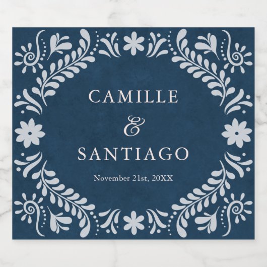 Blauwe Talavera Mexicaanse bruiloft Sparkling Wijnetiket (Enkel label)