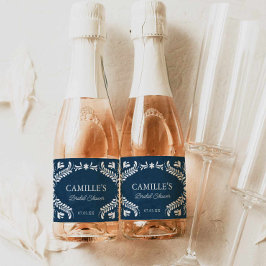 Blauwe Talavera Mexicaanse bruiloft Sparkling Wijnetiket