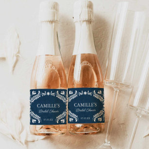 Blauwe Talavera Mexicaanse bruiloft Sparkling Wijnetiket