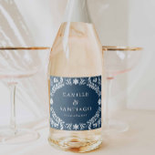 Blauwe Talavera Mexicaanse bruiloft Sparkling Wijnetiket