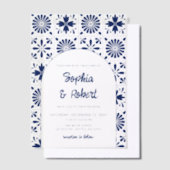 Blauwe Talavera Mexicaanse bruiloft Vellum Uitnodigingen (Offset)