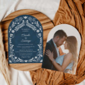 Blauwe Talavera Mexicaanse Spaanse boog bruiloft Kaart