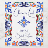 Blauwe talavera Mexicaanse tegels bedrukte sjabloo Wijn Etiket (Enkel label)