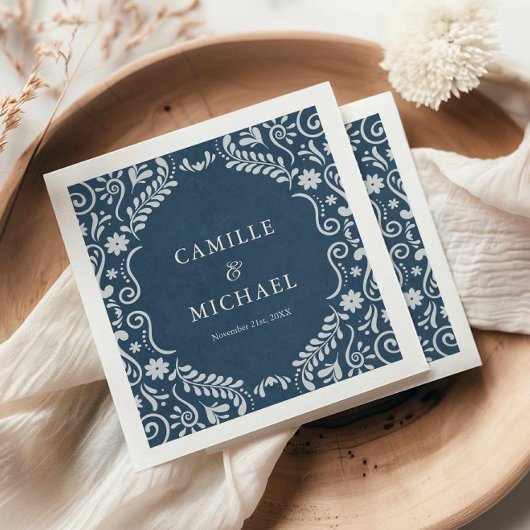 Blauwe Talavera Mexicaanse Trouwpapier Servet