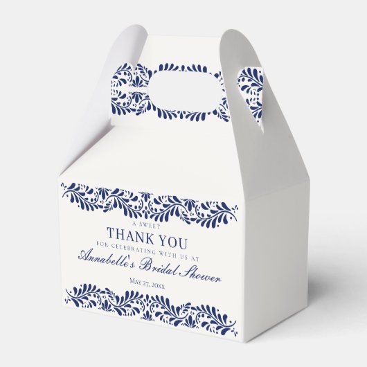 Blauwe Talavera-tegel Bruidsdouche-feestdessert Bedankdoosjes (Achterkant)