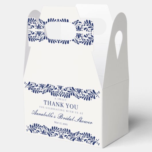 Blauwe Talavera-tegel Bruidsdouche-feestdessert Bedankdoosjes (Geopend)