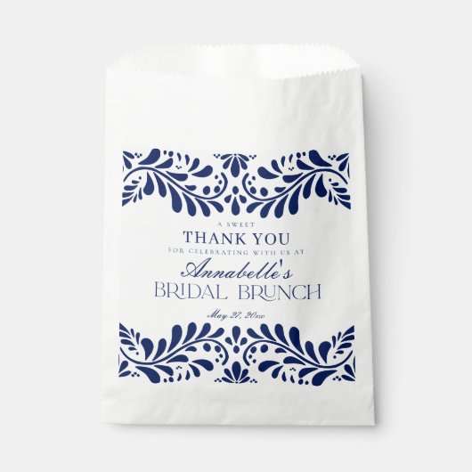 Blauwe Talavera Tegel Fiesta Bruidsbrunch Dessert Bedankzakje (Voorkant)