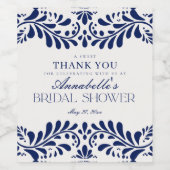 Blauwe Talavera Tegel Spaanse Fiesta Bruidsdouche Wijn Etiket (Enkel label)